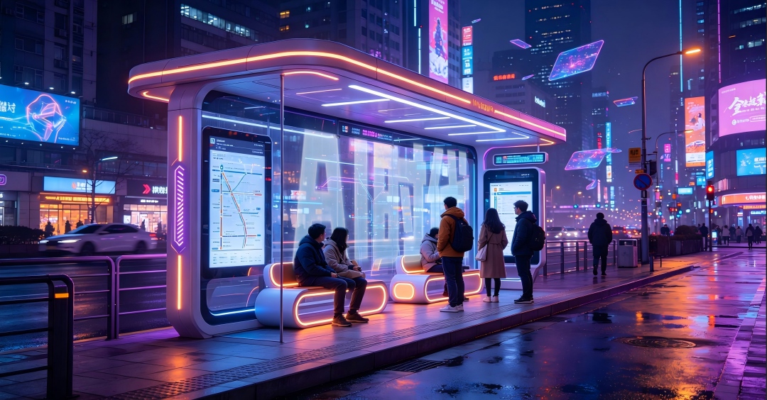 智能候车亭夜间效果-桠鑫科技 智能候车亭夜间效果-桠鑫科技